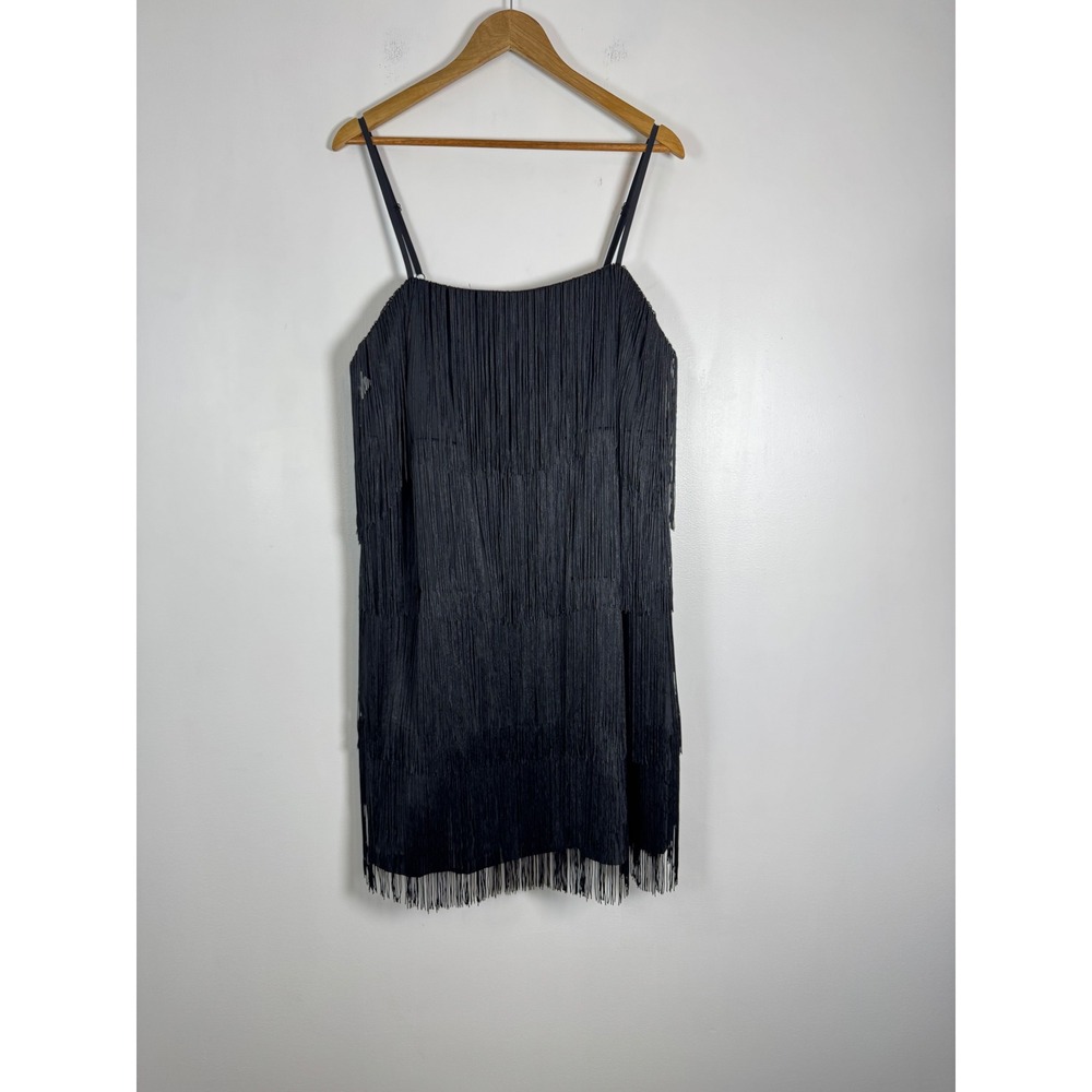 Flapper A New Day Womens XXL Mini Dress Black Tiered Fringe Spaghetti Strap